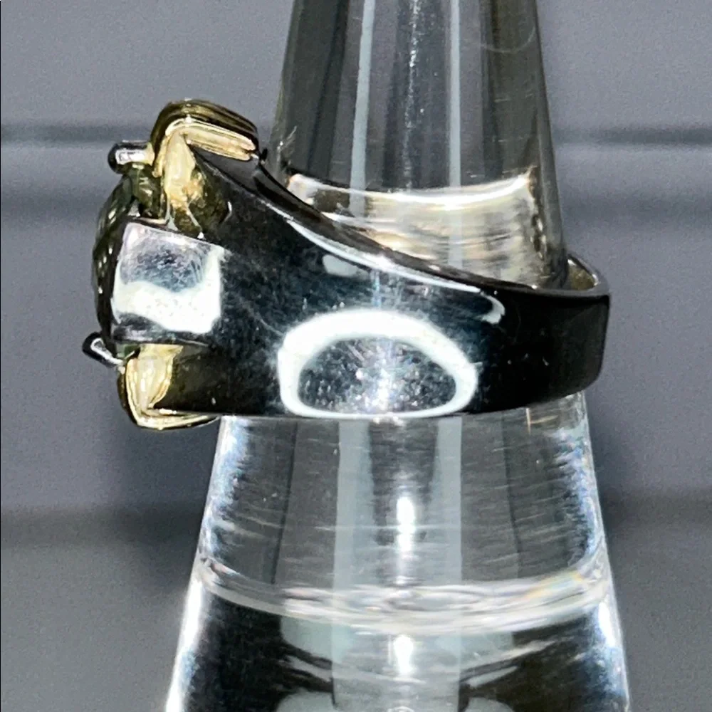 NWOT Genuine Green Amethyst Sterling Silver Gold Accent Designer Ring Bohemian